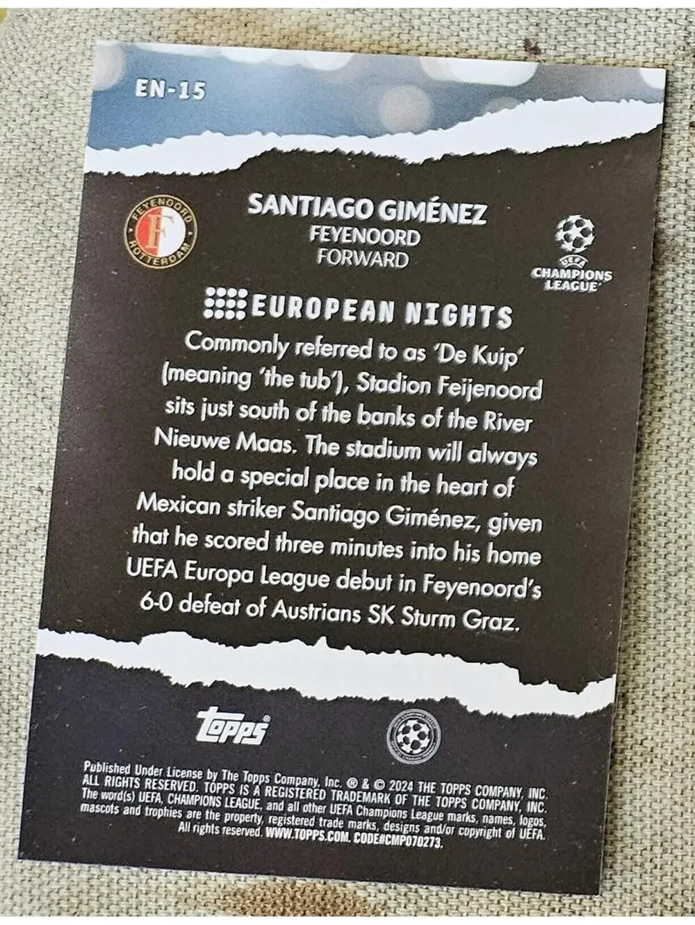 2023-24 Topps UEFA Club Competitons #EN-15 SANTIAGO GIMENEZ European Nights